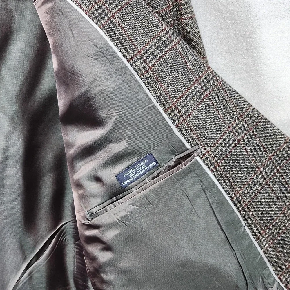 Roundtree & Yorke‎ Blazer Mens 48 Long Gray Glen Plaid Wool Two Button Notch